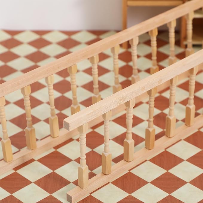 TOYANDONA 4pcs Dollhouse Railing 1/12 Scale - Wooden Dollhouse Handrail Miniature Stair Railing for Doll House Decoration Accessories