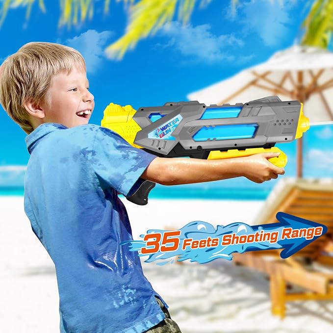 Quanquer Super Water Guns for Adults - 1200cc 2 Pack Super Guns Water Soaker Blaster Squirt Toy with Excellent Range - Gift Toys for Outdoor Swimming Pool Fighting Play (Blue Grey)