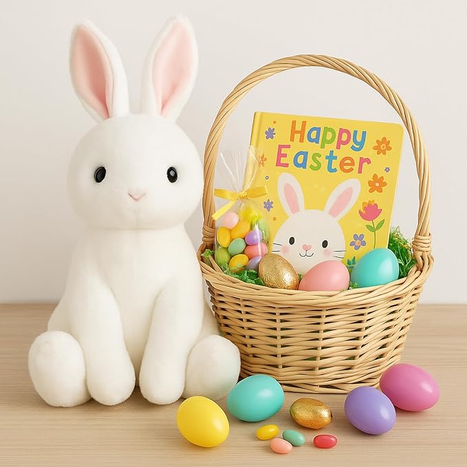 WEIGEDU Rabbit Bunny Stuffed Animals Plush Toys with Pink Ears for Kids Girls Boys Girls Babies Birthday Easter Christmas Bedtime Gifts, Off White