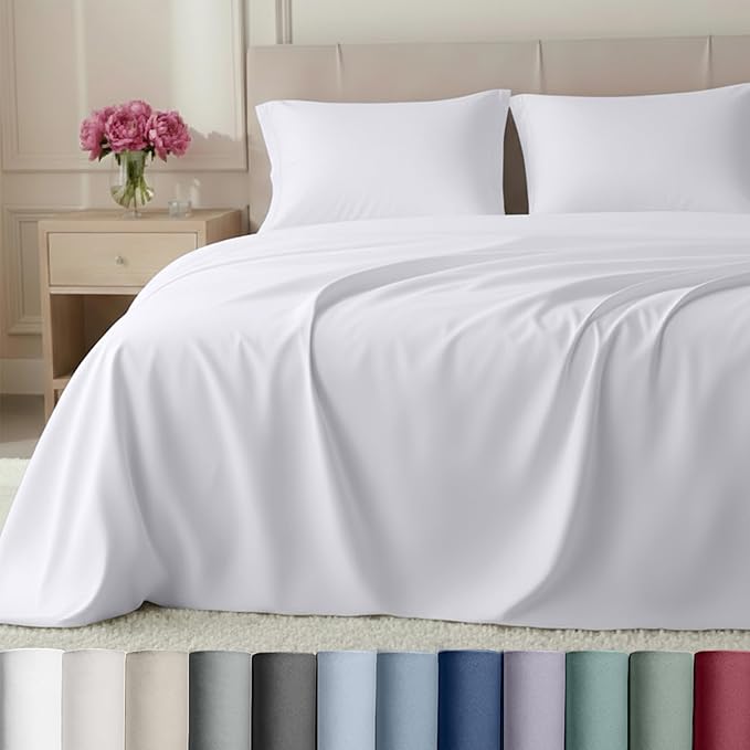 Luxury White California King Size Bed Sheets Set - Buttery Soft 800 Thread Count 100% Cotton Sheets Sateen, Deep Pockets, Durable Bedding Set - White