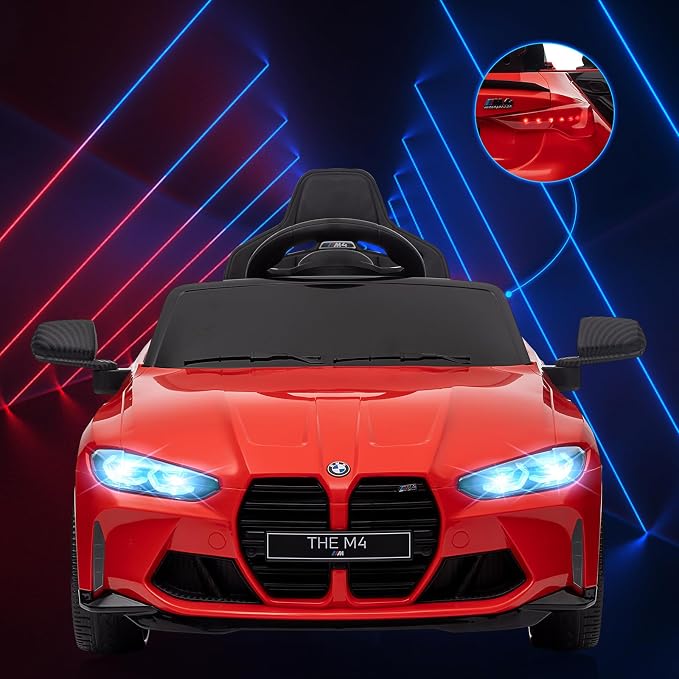 12V Ride On Car for Kids，Licensed BMW M4 Battery Powered Vehicle Car for Boys and Girls, with Remote Control,3 Speed,Led Light,(red)