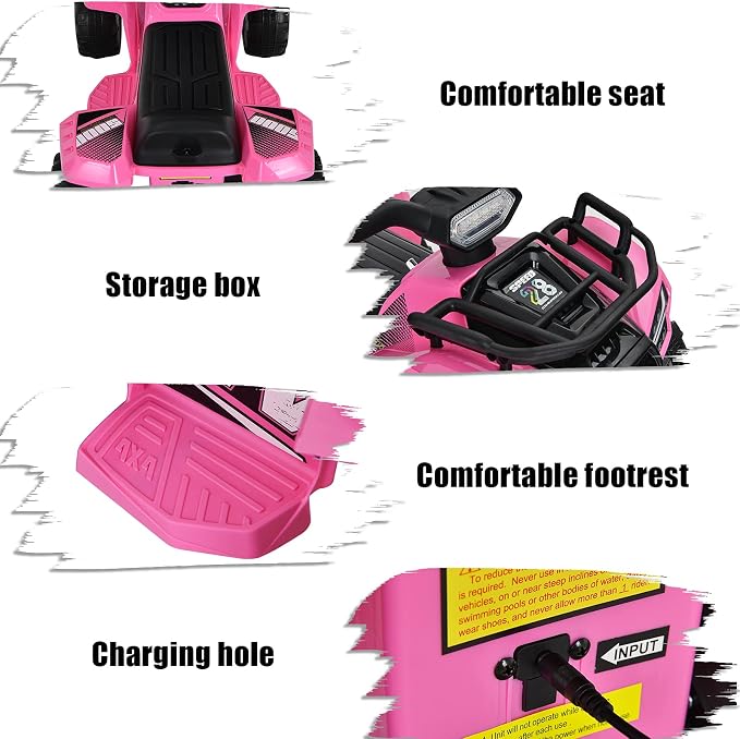 Costzon Kids ATV, 6V Battery Powered Electric Vehicle Four Wheeler Quad w/Storage Basket, Headlight, Horn, Music, MP3 & USB, Toddler 4 Wheeler Ride on Car Toy for Boys Girls 18-36 Months (Pink)