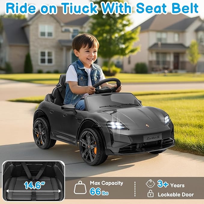 Winado 12V Kids Ride on Car, Licensed Porsche Taycan Electric Car for Toddlers, Battery Powered Ride on Vehicle W/Remote Control, with Bluetooth, 3 Speeds, LED & Rear Lights, Music & Horn (Gray)