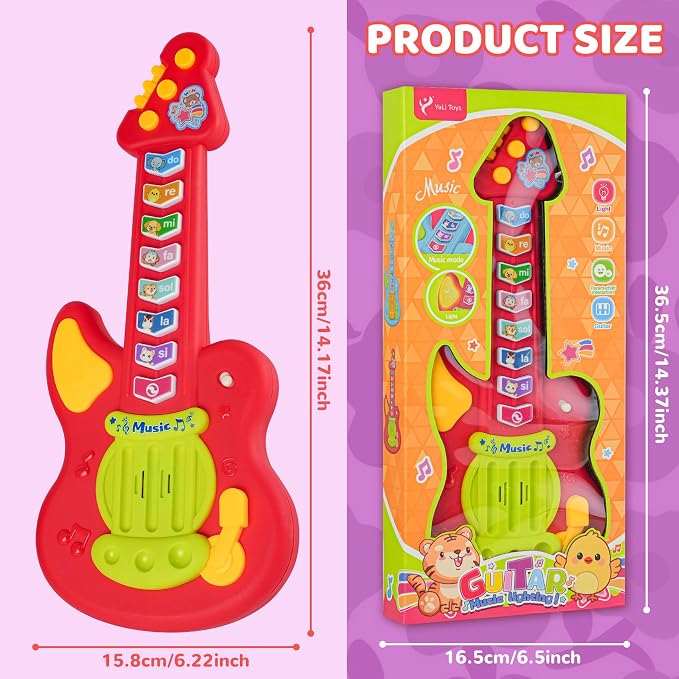 Kids Guitar Toy for 1-3 Year Old Boys Girls,Toddler Musical Toy with Lights,3 Play Modes Music & Animal Sounds,Early Learning Educational Guitar,Birthday Christmas for Baby