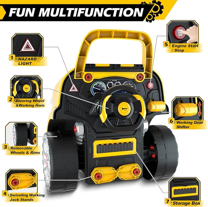 Jumlys Toys for 3, 4, 5, 6, 7, 8 Years Old Boys, Large Truck Engine Toys for Kids 3-5, 5-8 Years Old, Mechanic Repair Set with Electric Drill, Big Truck Builder Kit, Ideal Christmas, Birthday Gifts