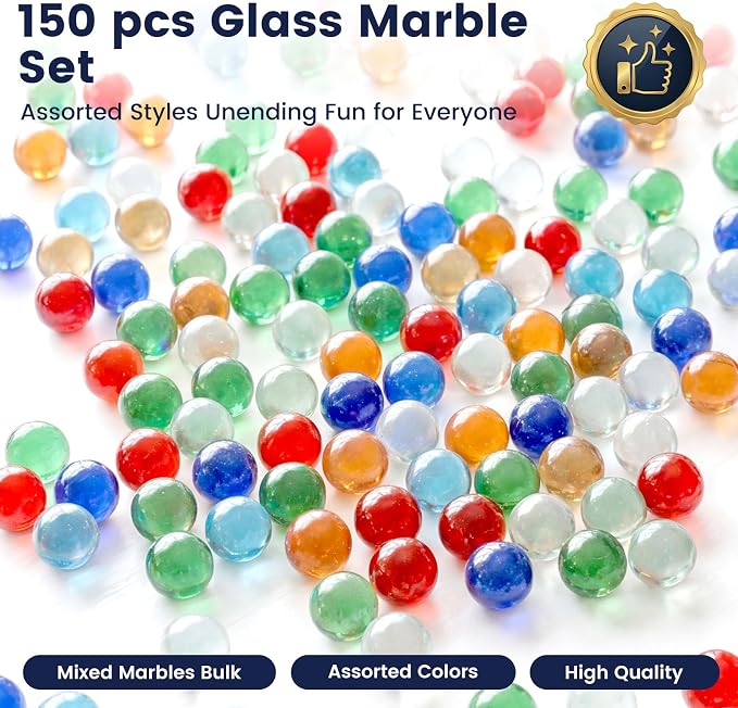 FUTUREPLUSX 150PCS Glass Marbles Bulk, 5/8inch Colorful Marbles for Running Game, Board Table Game Gift for Families Children and Friends