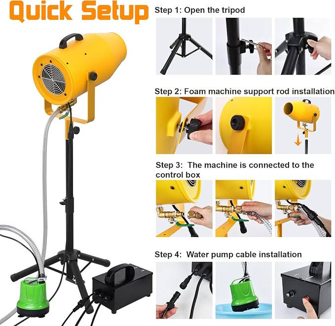 UPGREY Foam Machine for Party, 3–5 m Spray Foam Cannon, AC110V 60Hz Waterproof Foam Party Machine with Adjustable Tripod Stand, Control Box and Pump for Backyard, Pool, Birthday Events