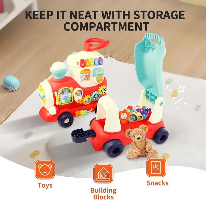 Ride On Toys for Toddlers 1-3 Boys Girls, 4-in-1 Push Pull Sit and Ride Train, Walking Car Toy for 1 Year Old Learning to Walk, Sit-to-Stand Walker for Baby Kids Ages 1 2 3 4 Outdoor Indoor Toy