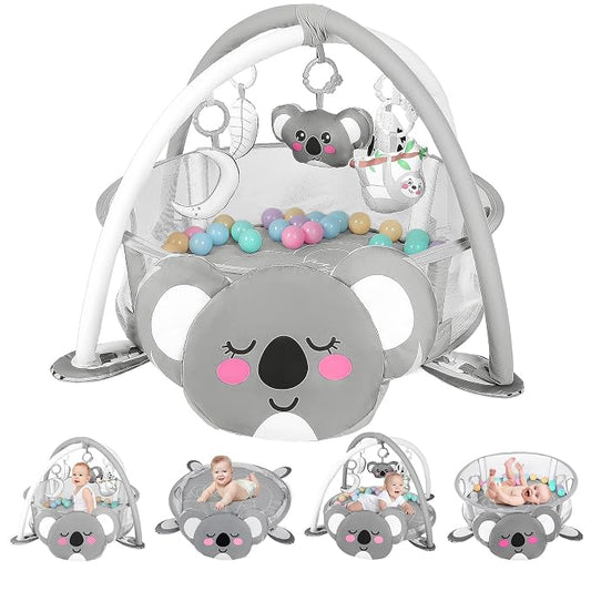 dearlomum 4-in-1 Baby Play Mat Baby Gym, Interactive Including 30 Balls with 5 Learning Toys for Newborn Toddler(Koala)