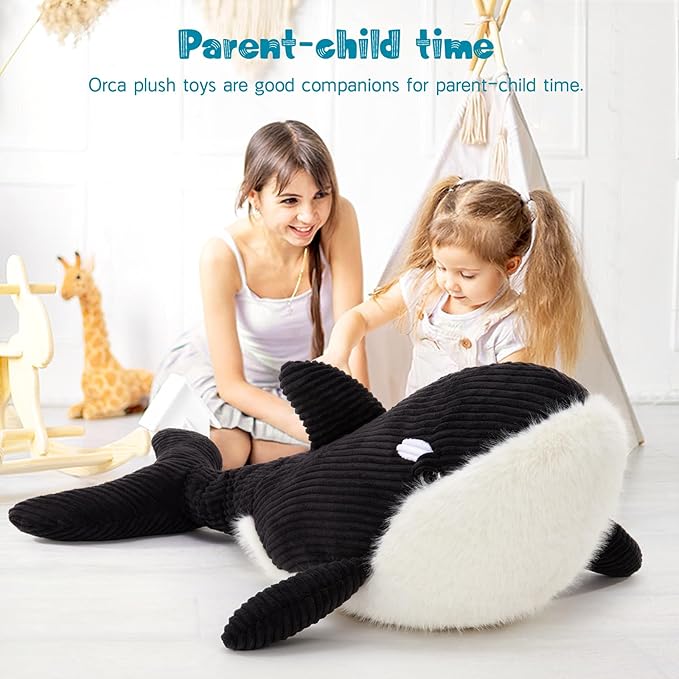 MorisMos Giant Orca Stuffed Animal,47" Plush Orca Whale Toy for Kid/Adult,4ft Realistic Large Killer Whale Stuffed Animal Decor,Big Blackfish Ocean/Sea Animal Gift for Marine Creature Lover,Passed CPC
