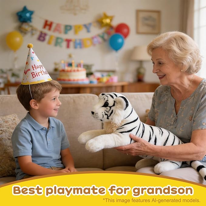 White Tiger Stuffed Animal 23.6" Giant Stuffed Tiger Plush Jungle Stuffed Animal Soft Plush Tiger Stuffy Cute Plushie Toys Realistic Birthday Graduation Gifts for Kids Boys