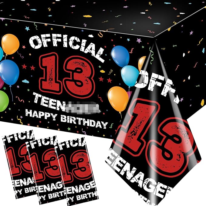 13th Birthday Decorations for Boys Red Black 13th Happy Birthday Tablecloth for Official 13 Teenager 13 Year Old Boy Birthday Decor