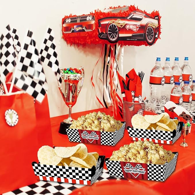 24 Pcs Racing Car Theme Food Trays Race Track Party Supplies Decorations Racing Sports Themed Dinnerware for Kids Boys Birthday Baby Shower Decor