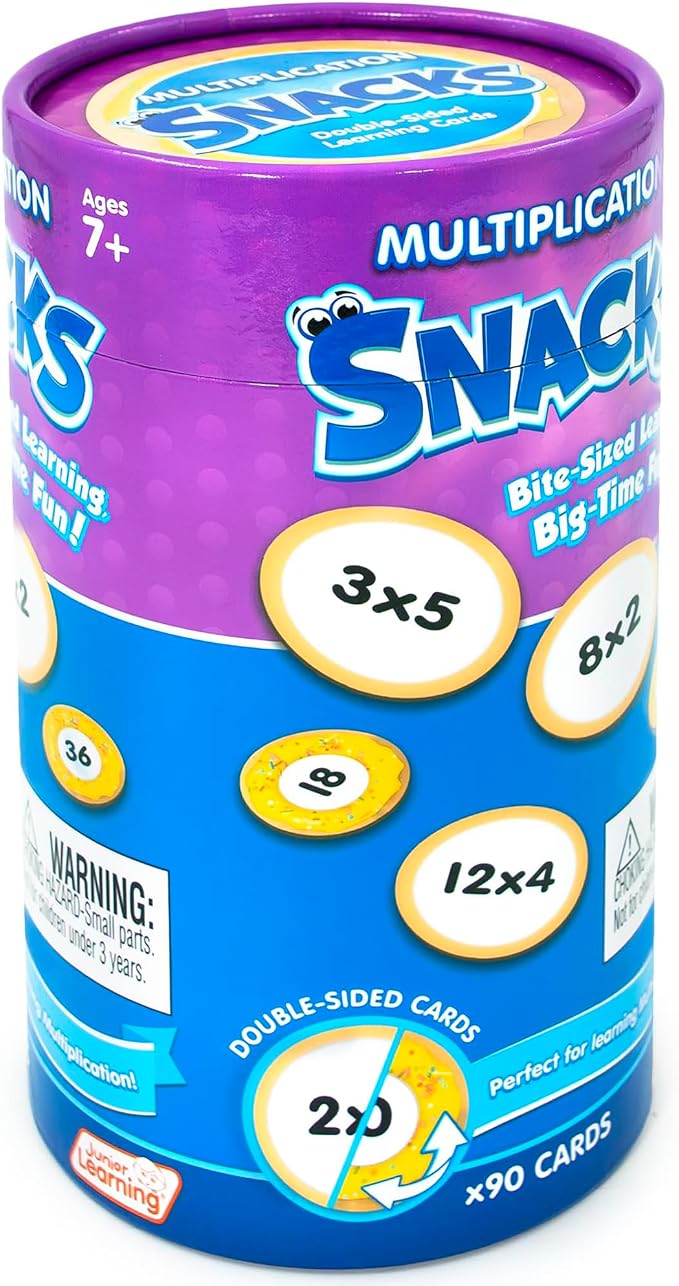 Junior Learning: Multiplication Snacks - Hands-On Math Equations Game, Practice Key Times Tables, Donuts Theme Double-Sided Cards, Grades 2+, Kids 7+