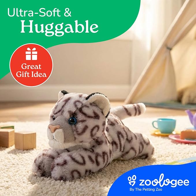The Petting Zoo Snow Leopard Stuffed Animal Plushie, Gifts for Kids, Scoopz Wildlife Animals, Leopard Plush Toy, 8 inches