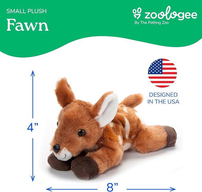 The Petting Zoo Fawn Stuffed Animal Plushie, Gifts for Kids, Scoopz Wildlife Animals, Fawn Plush Toy, 8 inches