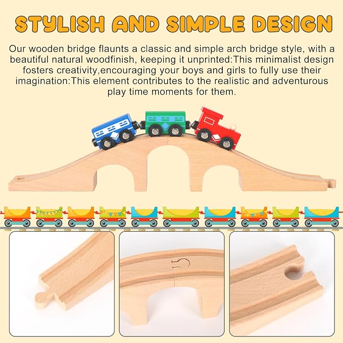 JarThenaAMCS 24Pcs Wood Train Track Expansion Set Wooden Track Connectors Adapters and Bridges Straight Wooden Train Tracks Accessories for Most Major Toy Railway