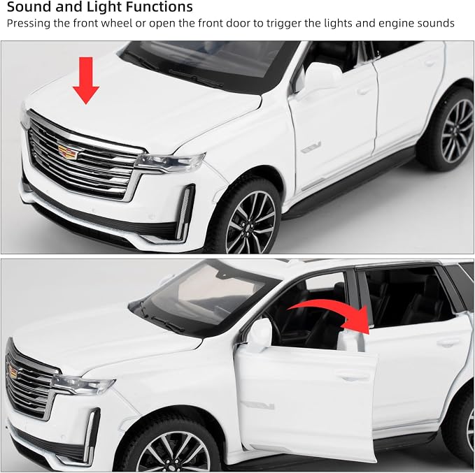 1:32 Scale Car Model Compatible for Collectible Escalade SUV Diecast Toy Vehicle, Zinc Alloy Pull Back Toy Car with Sound and Light for Adult Boys Girls 3 4 5 6 7 8 (White)