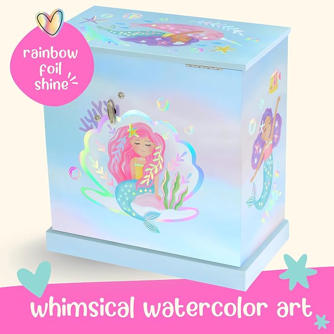 Giggle & Honey® Mermaid Musical Jewelry Box for Girls Kids Music Box with Drawers, Mermaid Mermaid Gifts for Girls, Mermaid Jewelry Boxes for Ages 3-10