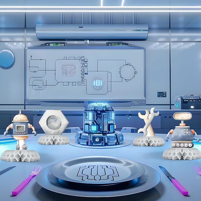 12 Pack Robot Table Decorations - Robot Party Decorations for Kids' Birthday and Baby Shower - Robot Table Toppers