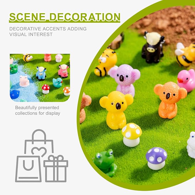 52pcs Mini Resin Animal Figures Bulk Duck Mushroom Frog Tiny Resin Animals Little Small Figures Miniatures for Party Favors Bag Fillers Dollhouse Decor