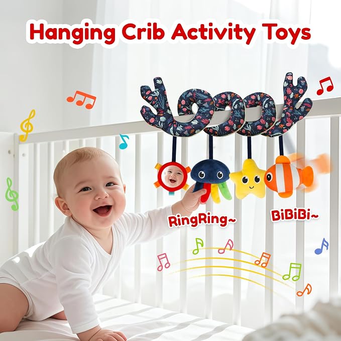 TSYAN Spiral Car Seat & Stroller Activity Toy,Car Seat Toys for Babies 0-6 Months Boy,Baby Spiral Hanging Plush Activity Toys Thank You Gifts for Newborn 0 3 6 9 12 Months Baby Boys Girls