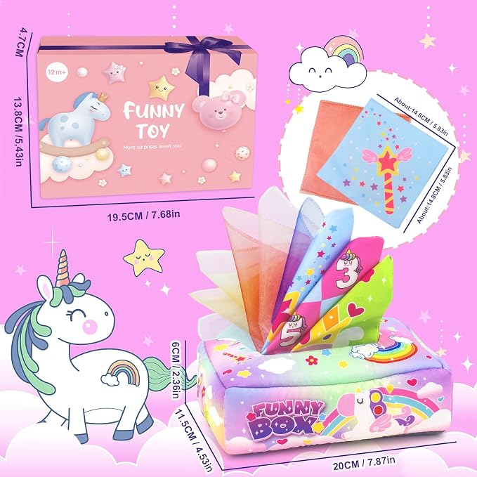 Baby Tissue Box Toy,Baby Toys 12 Months,Educational Toys for Babies,Soft Crinkle Sensory Toys for Babies Infant Toddlers,1 Year Old Toys Boys Girls