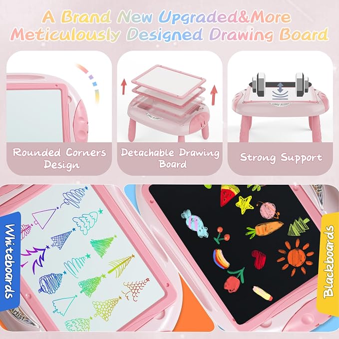MAYESAR Magnetic Drawing Board for Toddlers 1-3, Double-Sided Toddler Art Easel with Magnetic Letters and Numbers, Chalkboard Learning Toy Gift for 1-3 Year Old Girls, Pink