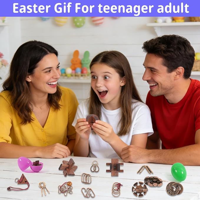 24 Pcs Brain Teaser Puzzles for Adults and Teens - Metal Puzzles 3D Puzzle Game Toys for Adults Teens - Wooden Unlock Interlocking Puzzle Adult IQ Education Smart Toys