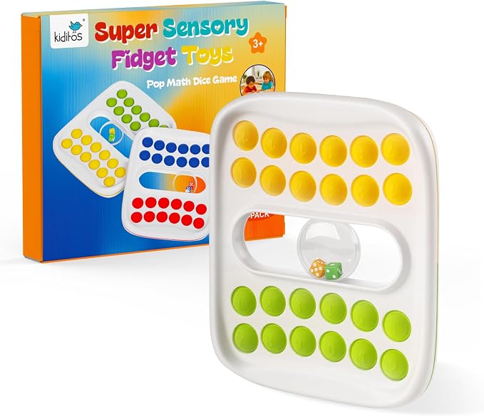 Kiditos Pop Math Game for Kids Ages 4–8, Fidget Math Board Game with Built-in Dice, Addition & Subtraction Learning Toy, Sensory STEM Toy for Classroom, Homeschool & Travel