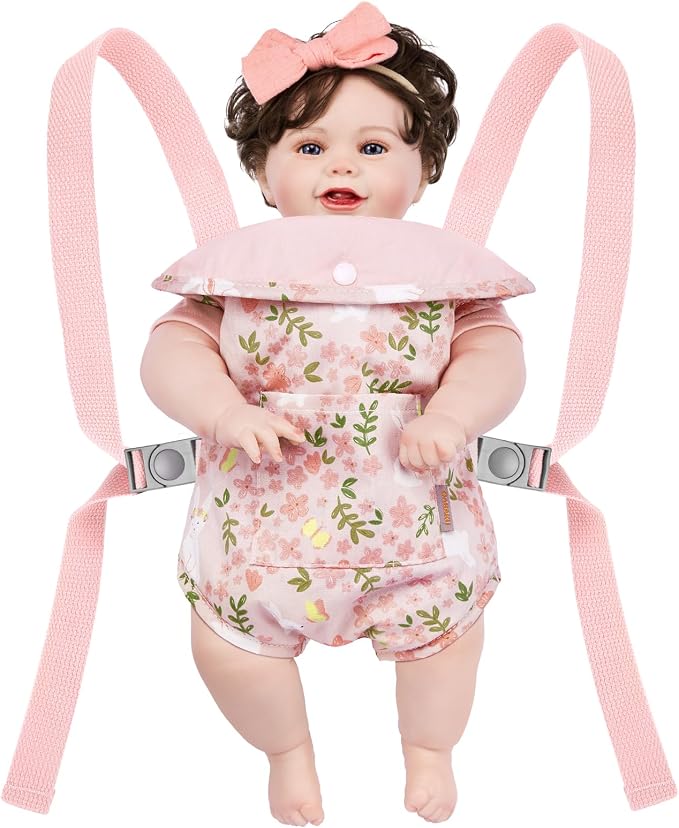 GAGAKU Doll Carrier, Reborn Baby Doll Accessories, Dolls Carrier Pretend & Role Play Toy for Kids Ages 3+ Toddlers - Pink - Rabbit Garden