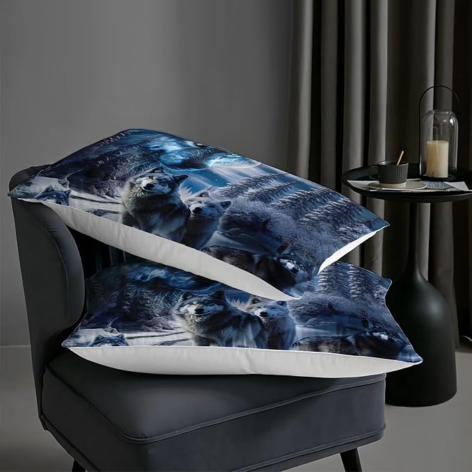 AILONEN Boys Bedding Set - Wolf Printed Comforter Set, Twin Size, 3Pcs Safari Wolves Duvet Set, 1 Quilt and 2 Pillowcases