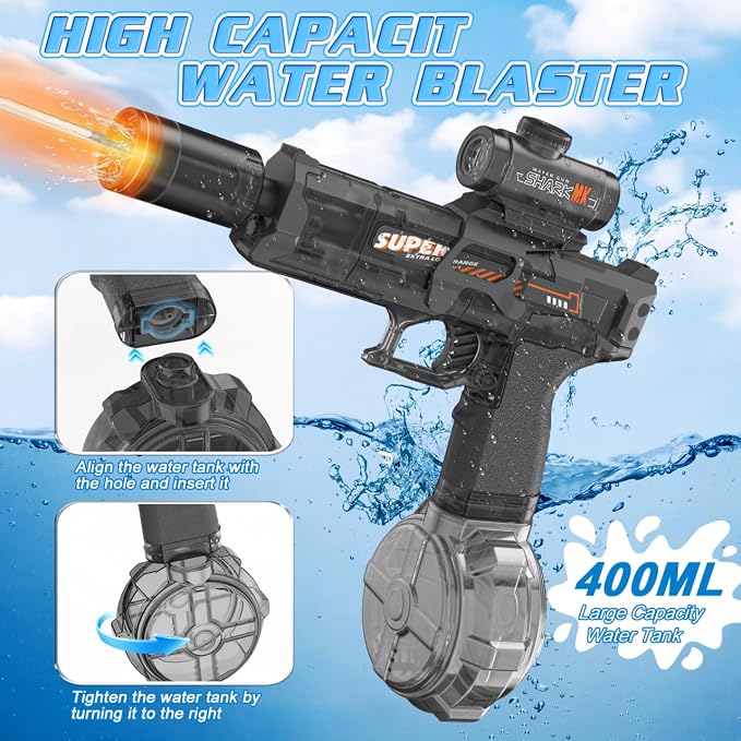 Handwell Electric Water Gun for Adults Kid, Led Light-Automatic Squirt Water Gun, Large Capacity Ultimate Water Blaster 23-33 FT Long Range, Summer Outdoor Toys, Beach Swimming Pool Water Fighting Toy