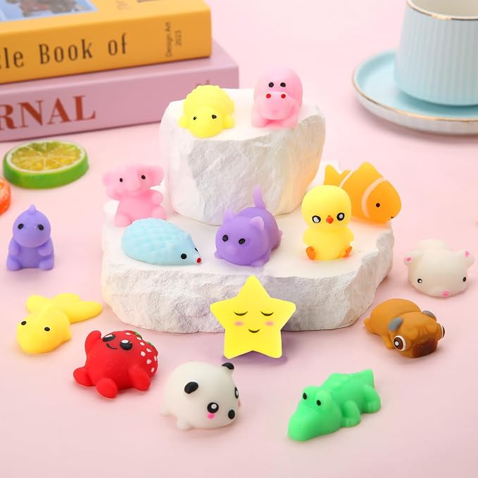 60 Pack Mochi Squishy Toys, Kawaii Mini Animal Squishies for Kids Treasure Box Classroom Prizes Birthday Party Favors Goodie Bag Stuffers Pinata Easter Egg Fillers Sensory Fidget Toys Xmas Gift
