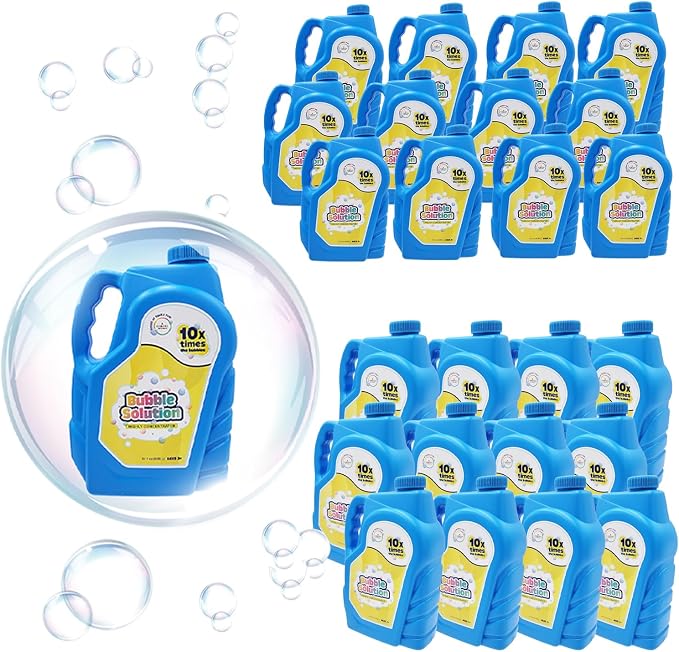 The Dreidel Company Ready Bubble Solution Refill for Bubbles Toys, Up to 2.5 Gallon, Non-Toxic Large 32oz Ready Liquid for Bubble Machine, Guns, Wands, Lawn Mower Toy (24-Pack)
