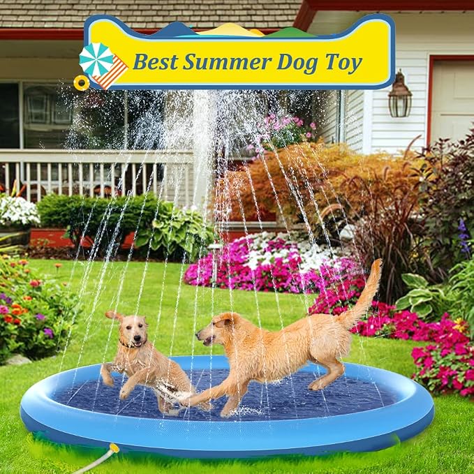 Raxurt Splash Pad, 75in Anti-Slip Splash Pad for Kids Dogs Thickened Durable Bath Pool Pet Summer Outdoor WaterToys Backyard Fountain Play Mat, Blue