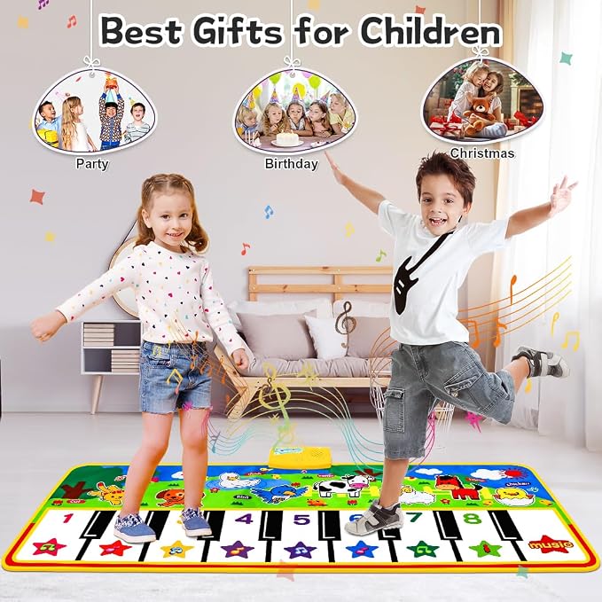 M SANMERSEN Piano Mat - 53" x 23" Musical Mat 8 Animals Sounds Dance Mat for Kids Touch Play Dancing Mat Toy Gifts for 1 2 3 4 5 6 Year Old Girls Boys Toddlers