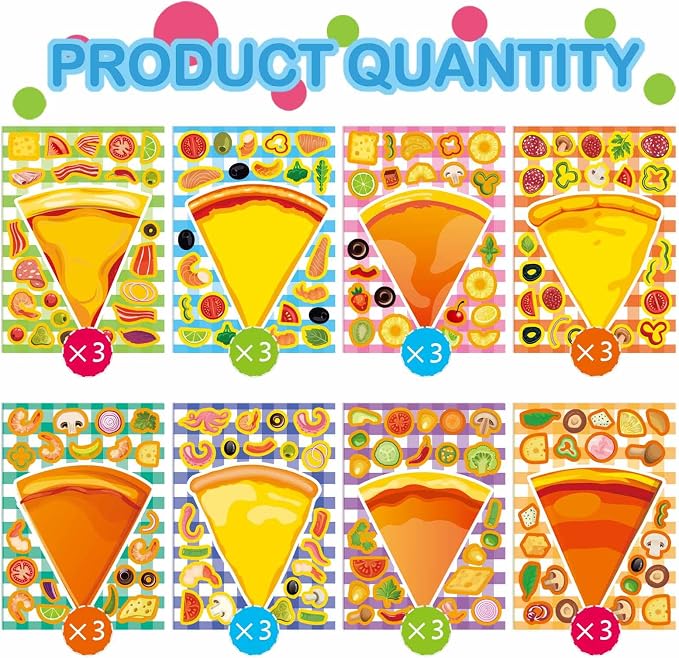 24 Sheets Make a Pizza Stickers for Kids, Make Your Own Stickers | Pizza Parties Cute Party Favors Decorations, DIY Arts Birthday Games Family Night