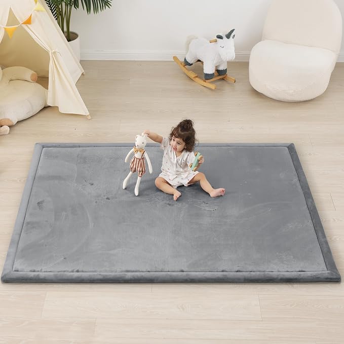 1.5" Thick Padded Baby Play Mat for Floor Tummy Time, Pro Soft Foam Activity Playroom Playmats, Easy Care with Non-Slip Safe for Infant Toddlers Crawling 79"x 79" (Dark Grey)