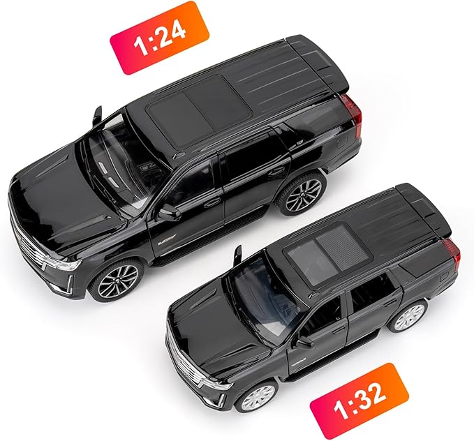 WAKAKAC Toy Car 1:24 Escalade SUV Model Car, Alloy Pull Back Diecast Collectible Cars with Sounds＆Lights for Kids Boys Girls and Adults, Gift Black
