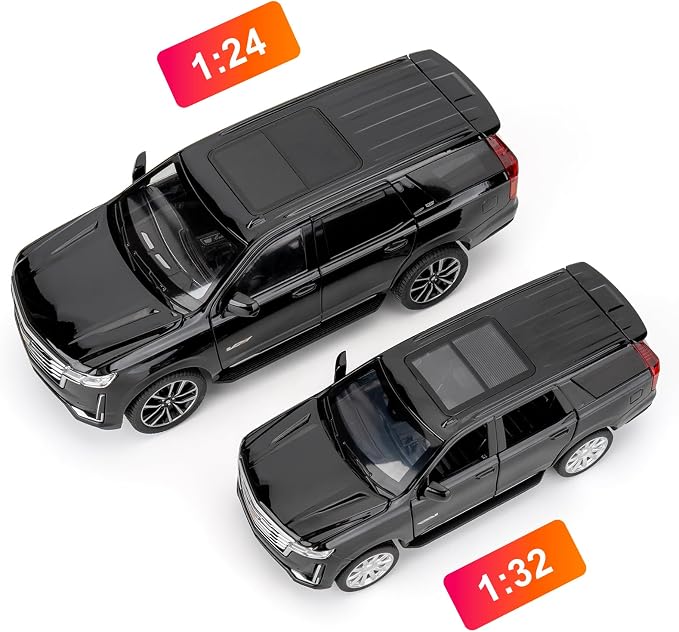 WAKAKAC Toy Cars Compatible for 1:32 Escalade SUV Model Cars, Pull Back Die-cast Vehicles, Collectible Cars with Sounds＆Lights for Kids Boys Girls and Adults, Gift Black