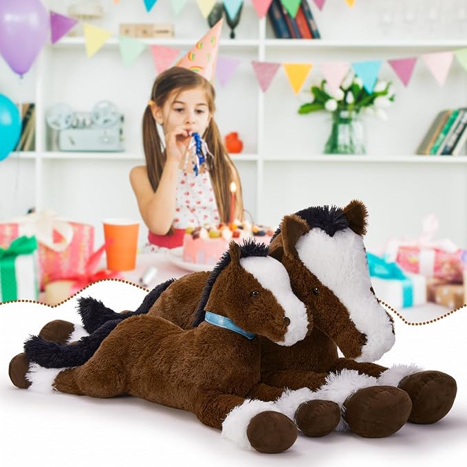 MaoGoLan Large Horse Stuffed Animal, Big Horse Plush Toy, Ridable Stuffy Pony for Girl Boy Kid, Coffee Stuffed Pony Plush Pillow for Mother's Day Birthday Gifts Baby Shower Party Decor, 47 inches