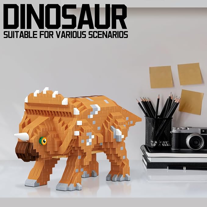 CSNRHG Dinosaur Triceratops Building Blocks Model Decor Micro Mini Blocks Toy Birthday for Age 6+ Children Adults Teens 1145 Pieces