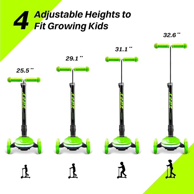 JOVA ZIFFY Light-Up Toddler Scooters for Kids 3-8, 3 Wheel Kids Scooter for Boy Girl 110lbs, 20 Dynamic LED Lights, 4 Adjustable Height Ride-on Kick Scooter, Lean-to-Steer Anti-Slip Wide Deck