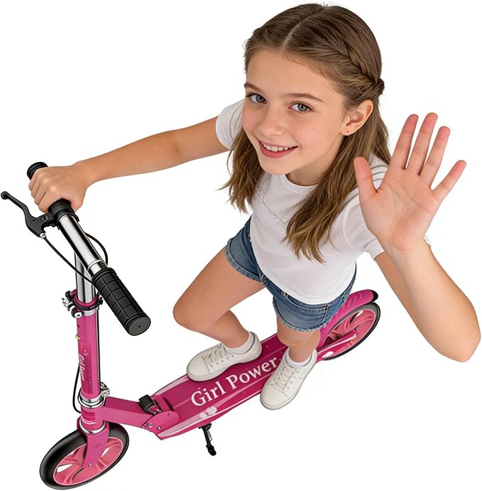 Kick Scooter for Adults Teens Kid Foldable Lightweight Sport Scooters with Hand Brake Adjustable Height Folding, Large Wheels Durable Load 300 LBS