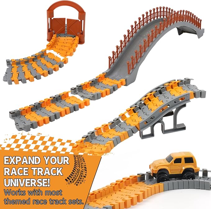 Magickidz Construction Track Expansion Kit for Kids - Birthday Gift for 3-5 5-7 Year Old Boys, 100 Pcs Add-On Creative Building Toy, Compatible with Most Flexible Engineering Track Sets