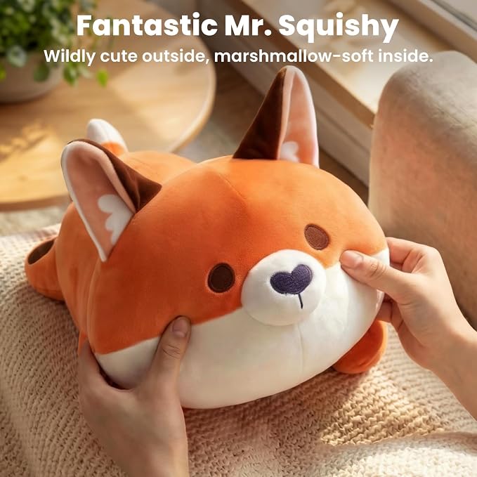 Mewaii Cute Fox Plush Pillow, Kawaii Plushies Red Fox Stuffed Animals, Squishy Plushies, Cuddle Foxes Plush Pillow for Kids & Girls (13 Inch)