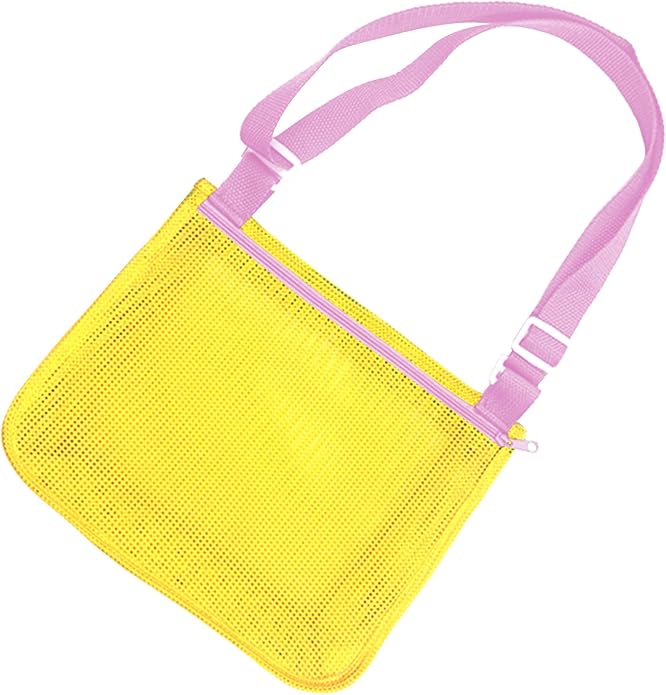 UTTPLL Colorful Mesh Beach Bag Adjustable Kids Quick Dry Net Tote for Seashell Collecting Sand Toy Swimming Accessories