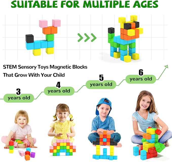 40pcs Magnetic Blocks, Gifts for 3 4 5 6 Year Old Girls & Boys, Magnet Building Blocks for Toddlers,STEM Preschool Sensory Toys for Kids Ages 3-5 4-8