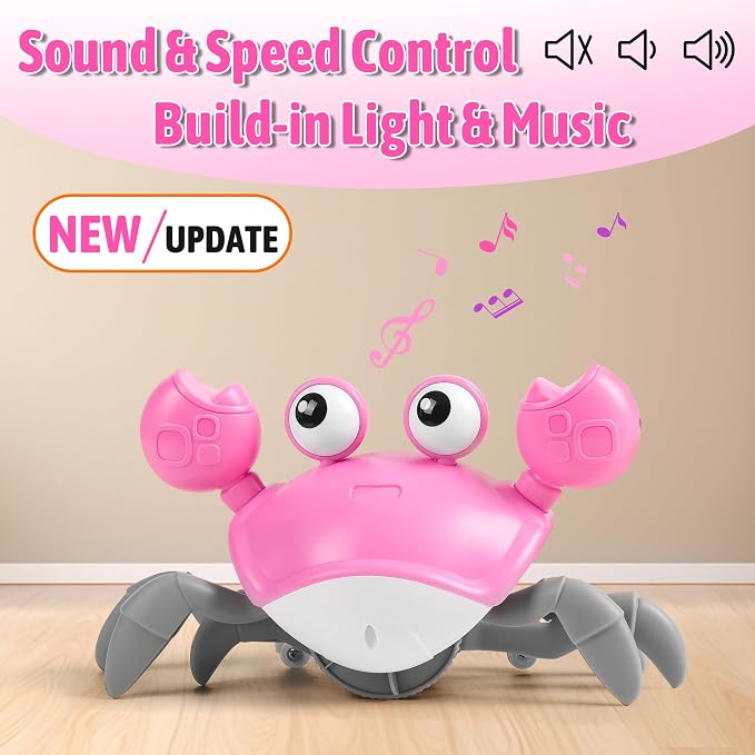 Hirger Crawling Crab Baby Girl Toys 6-12 Months: Infant Tummy Time Toys, Dancing Walking Crab for Toddler 1 2 3 Year Old, 1st Birthday Gift with Music and Light